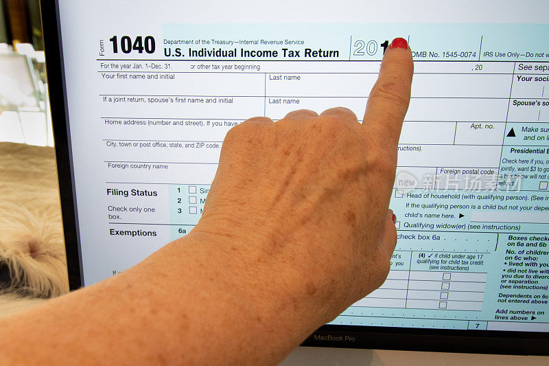 填写笔记本电脑，IRS 1040表，个人所得税申报表